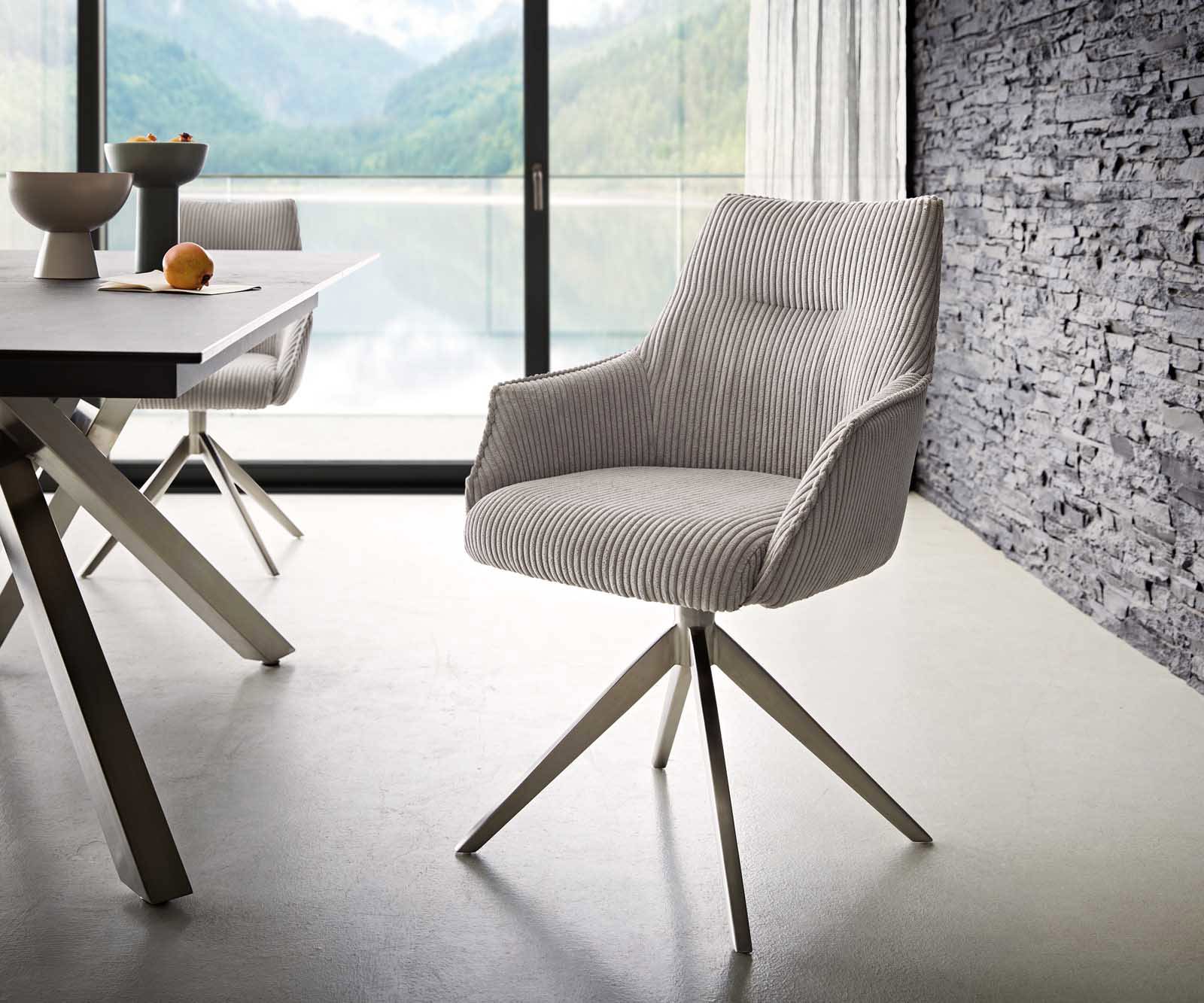 Otočná jedálenská stolička Alja-Flex s opierkami manšester strieborno sivá krížová podstava široká nerezová oceľ 360° otočná vrecková pružina