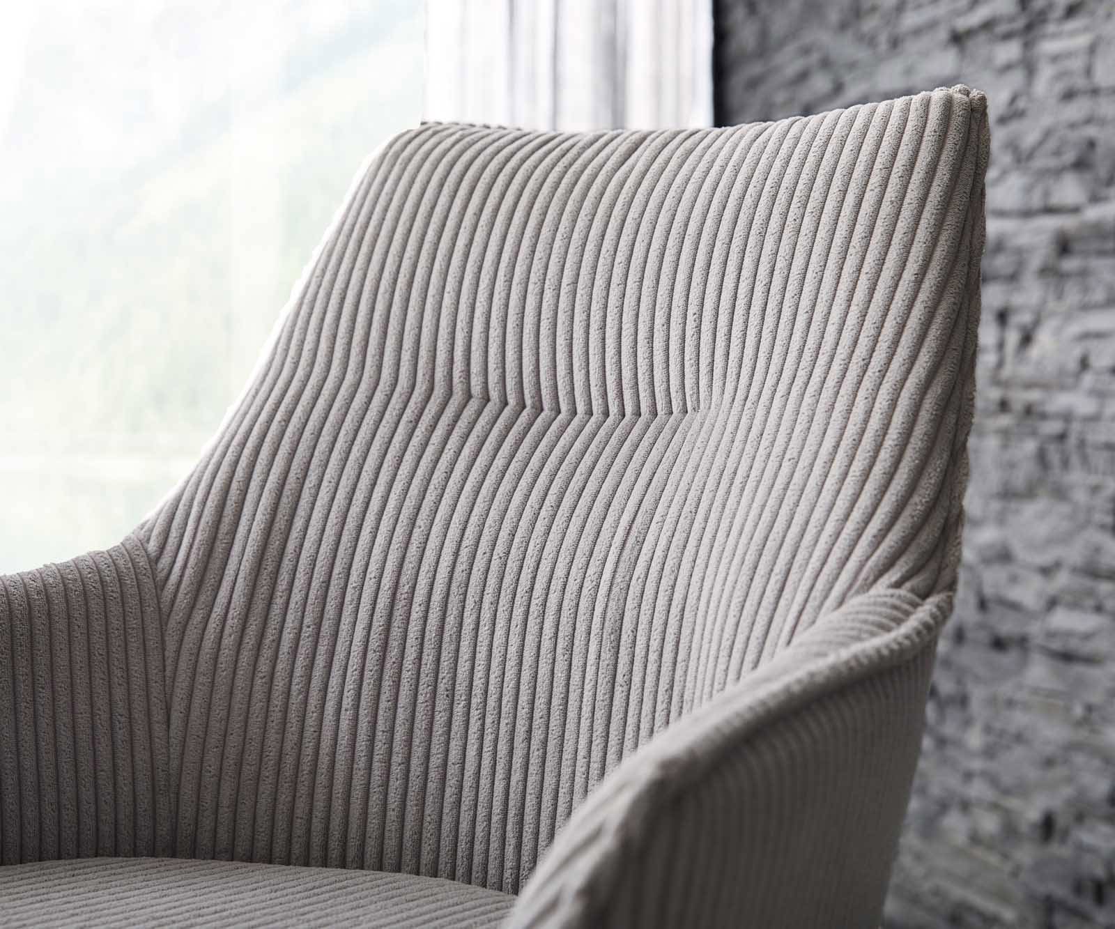 Otočná jedálenská stolička Alja-Flex s opierkami manšester strieborno sivá krížová podstava široká nerezová oceľ 360° otočná vrecková pružina - Image 4