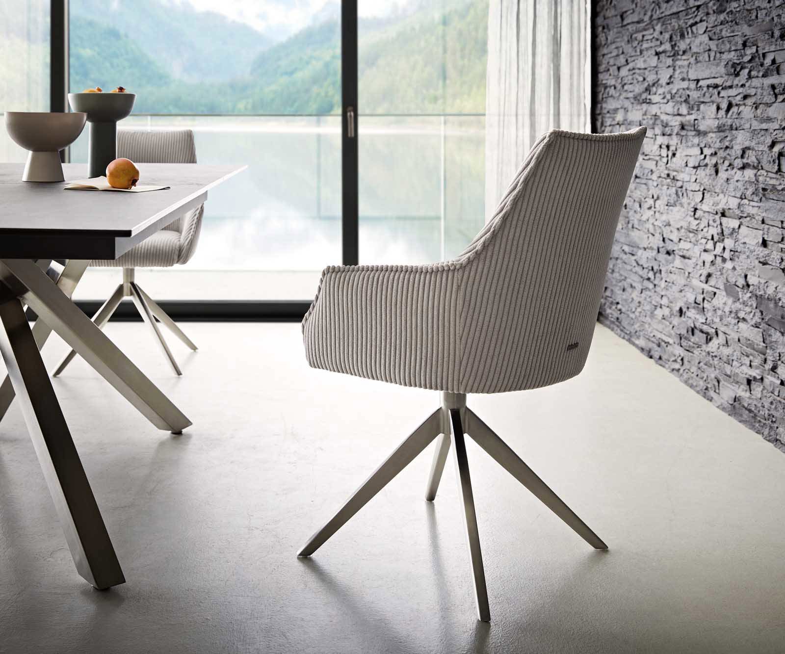 Otočná jedálenská stolička Alja-Flex s opierkami manšester strieborno sivá krížová podstava široká nerezová oceľ 360° otočná vrecková pružina - Image 5