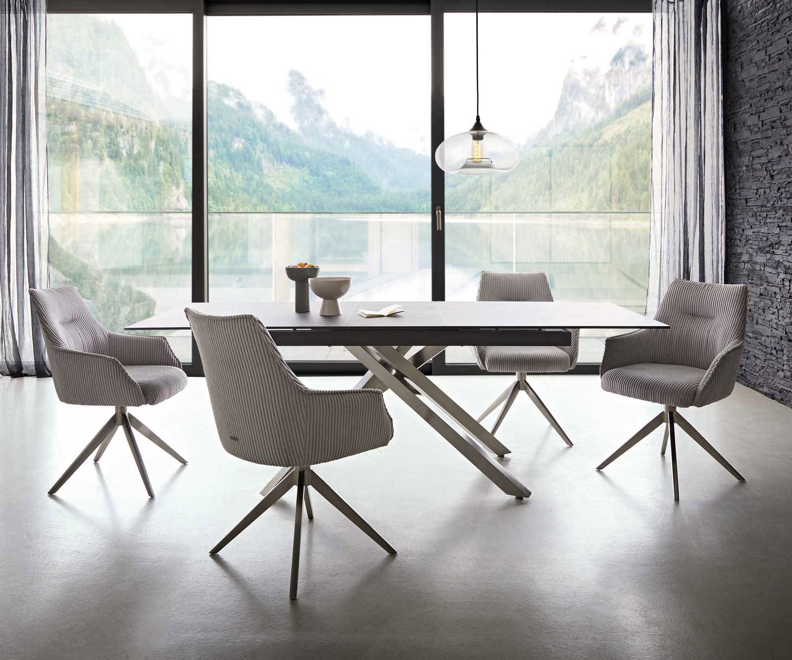 Otočná jedálenská stolička Alja-Flex s opierkami manšester strieborno sivá krížová podstava široká nerezová oceľ 360° otočná vrecková pružina - Image 6