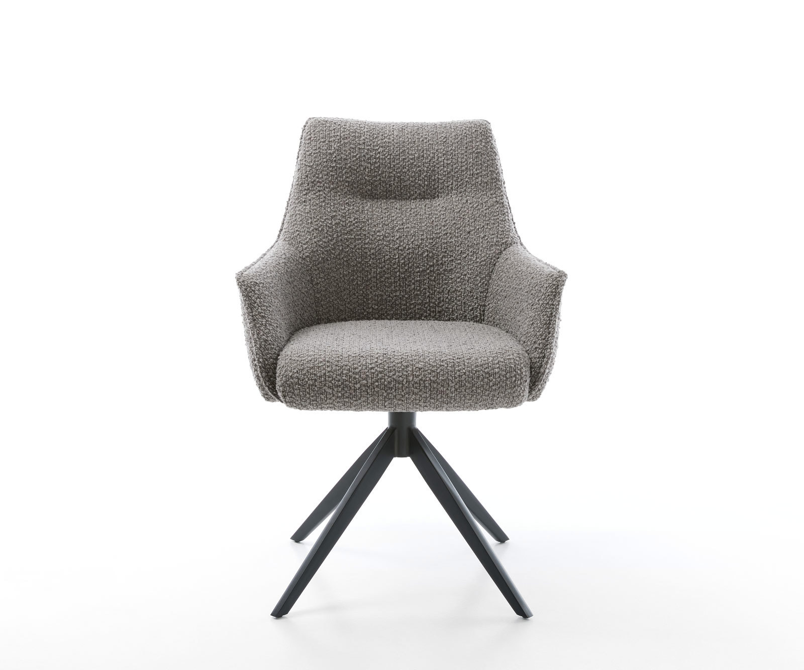 Otočná jedálenská stolička Alja-Flex s opierkami bouclé strieborno sivá krížová podstava široká čierna 360° otočná vrecková pružina - Image 2