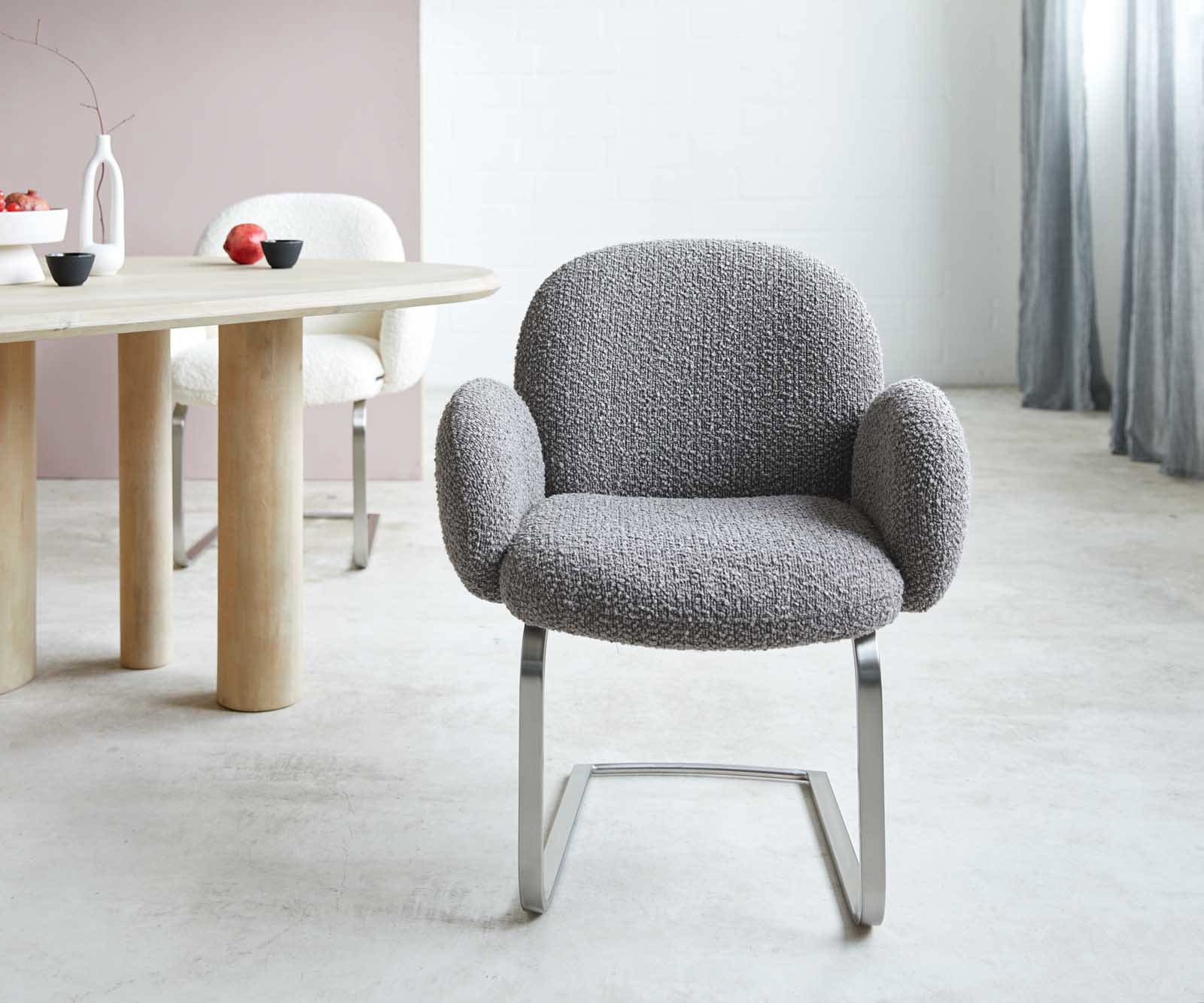 Jedálenská stolička Nube-Flex s opierkami bouclé strieborno sivá jedálenská stolička plochá nerezová oceľ vrecková pružina - Image 2