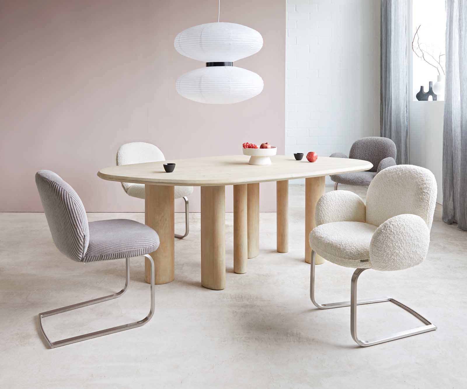 Jedálenská stolička Nube-Flex s opierkami bouclé strieborno sivá jedálenská stolička plochá nerezová oceľ vrecková pružina - Image 5