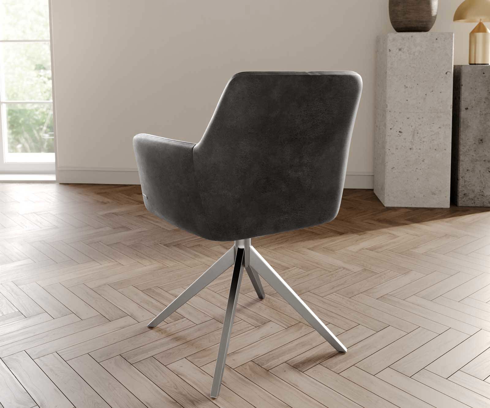 Jedálenská stolička Xana-Flex s opierkami mikrovlákno antracit vintage krížová podstava široká nerezová oceľ 360° otočná vrecková pružina - Image 4