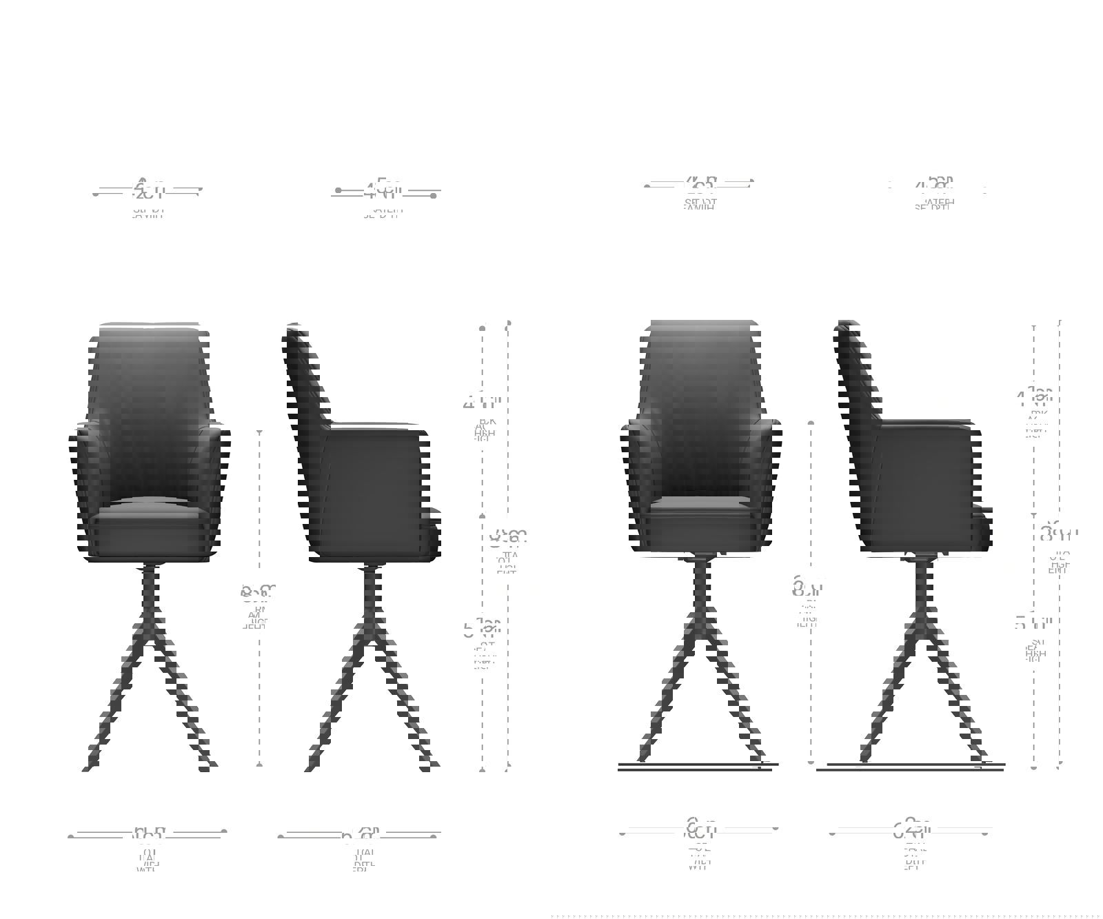 Jedálenská stolička Xana-Flex s opierkami mikrovlákno antracit vintage krížová podstava široká nerezová oceľ 360° otočná vrecková pružina - Image 6