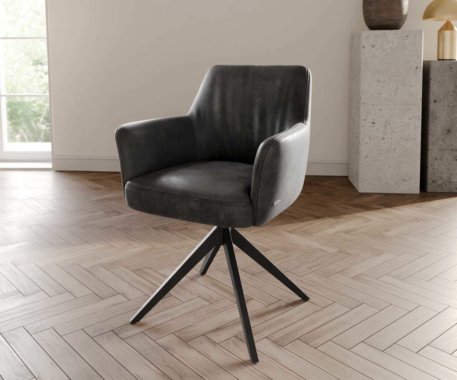 Jedálenská stolička Xana-Flex s opierkami mikrovlákno antracit vintage krížová podstava široká čierna 360° otočná vrecková pružina