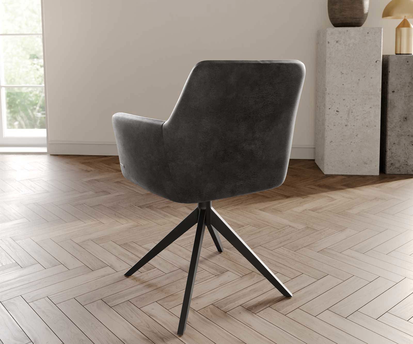 Jedálenská stolička Xana-Flex s opierkami mikrovlákno antracit vintage krížová podstava široká čierna 360° otočná vrecková pružina - Image 4