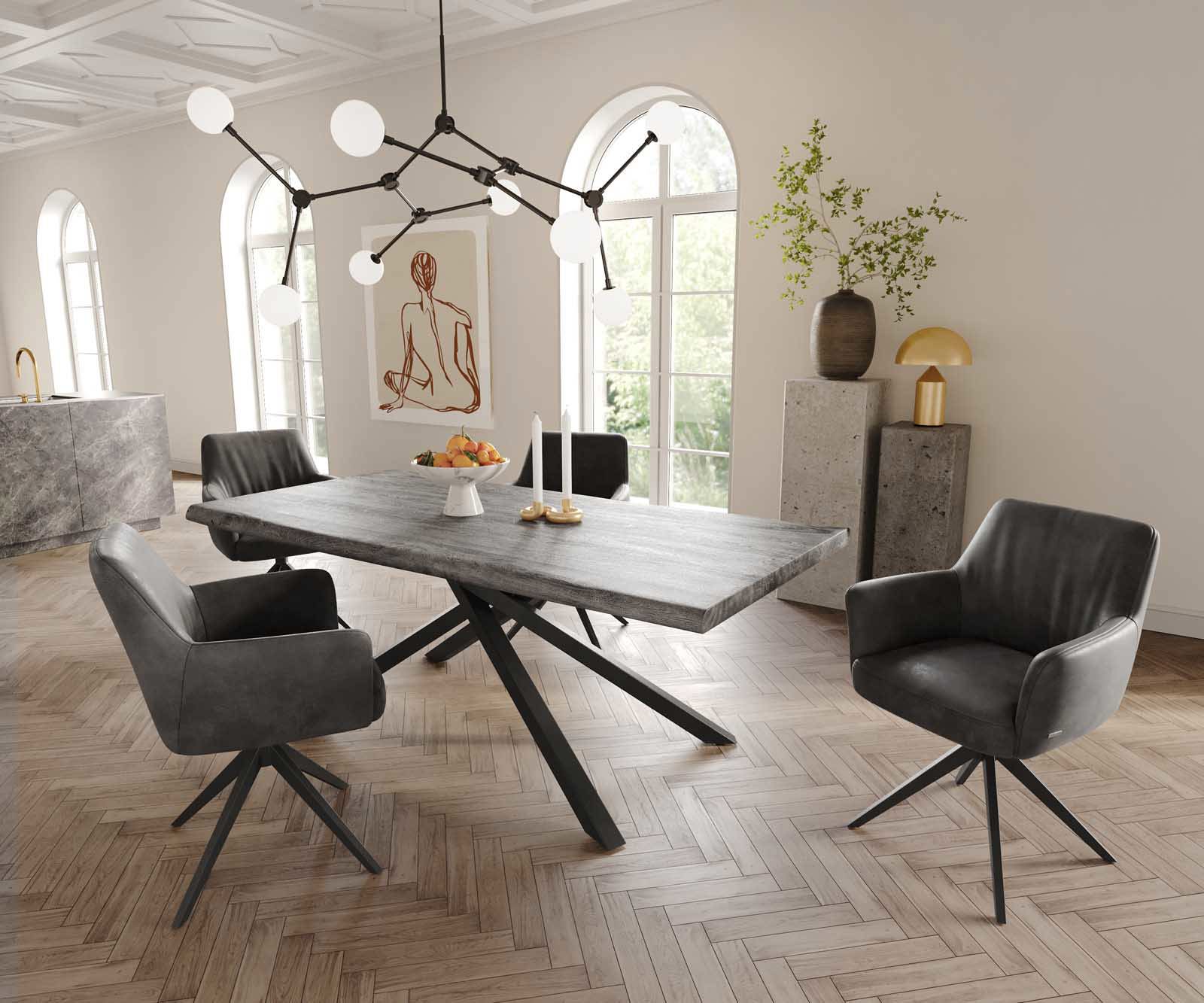 Jedálenská stolička Xana-Flex s opierkami mikrovlákno antracit vintage krížová podstava široká čierna 360° otočná vrecková pružina - Image 5