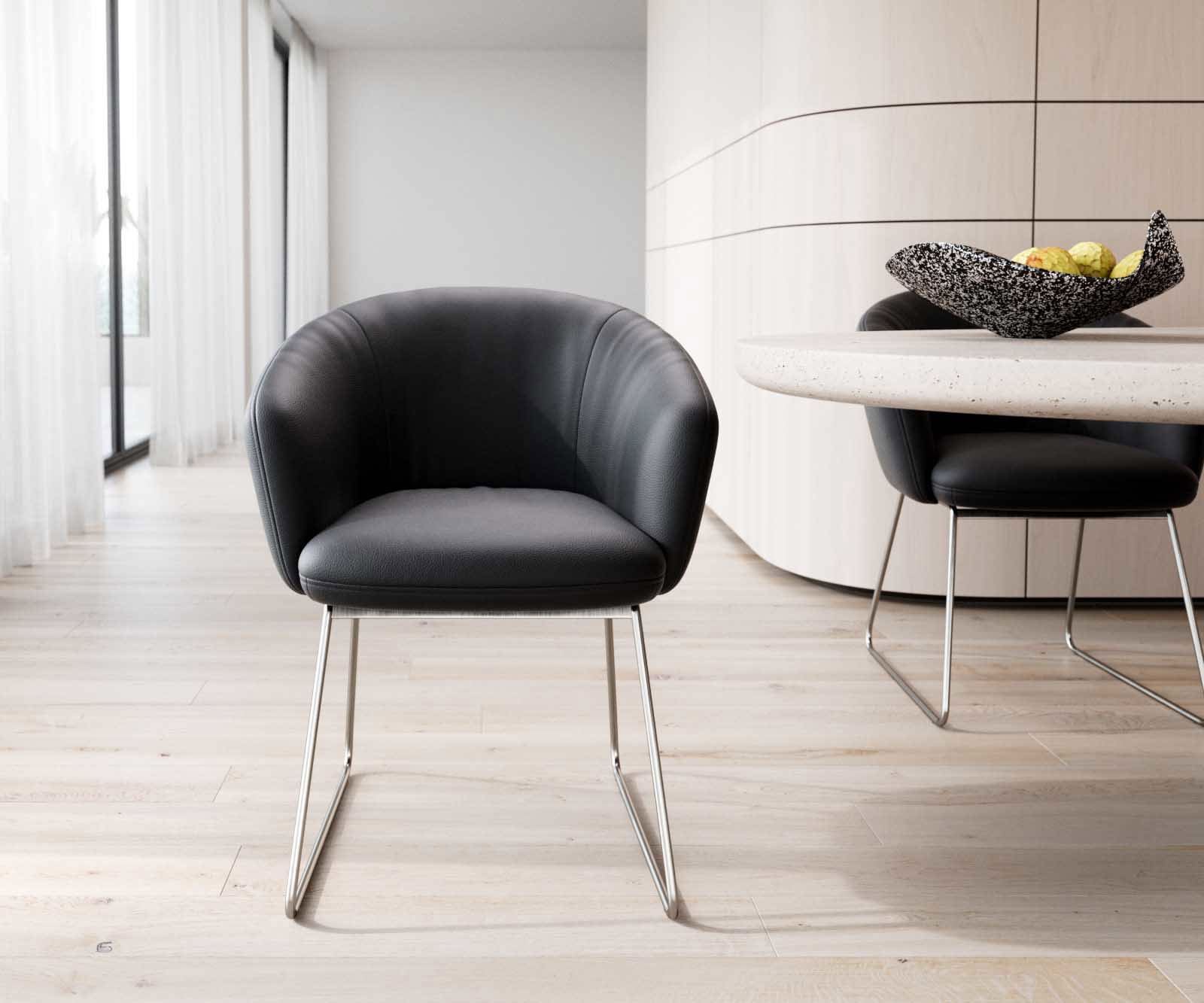 Jedálenská stolička Caja-Flex s opierkami pravá koža čierna tenká podstava nerezová oceľ vrecková pružina - Image 2