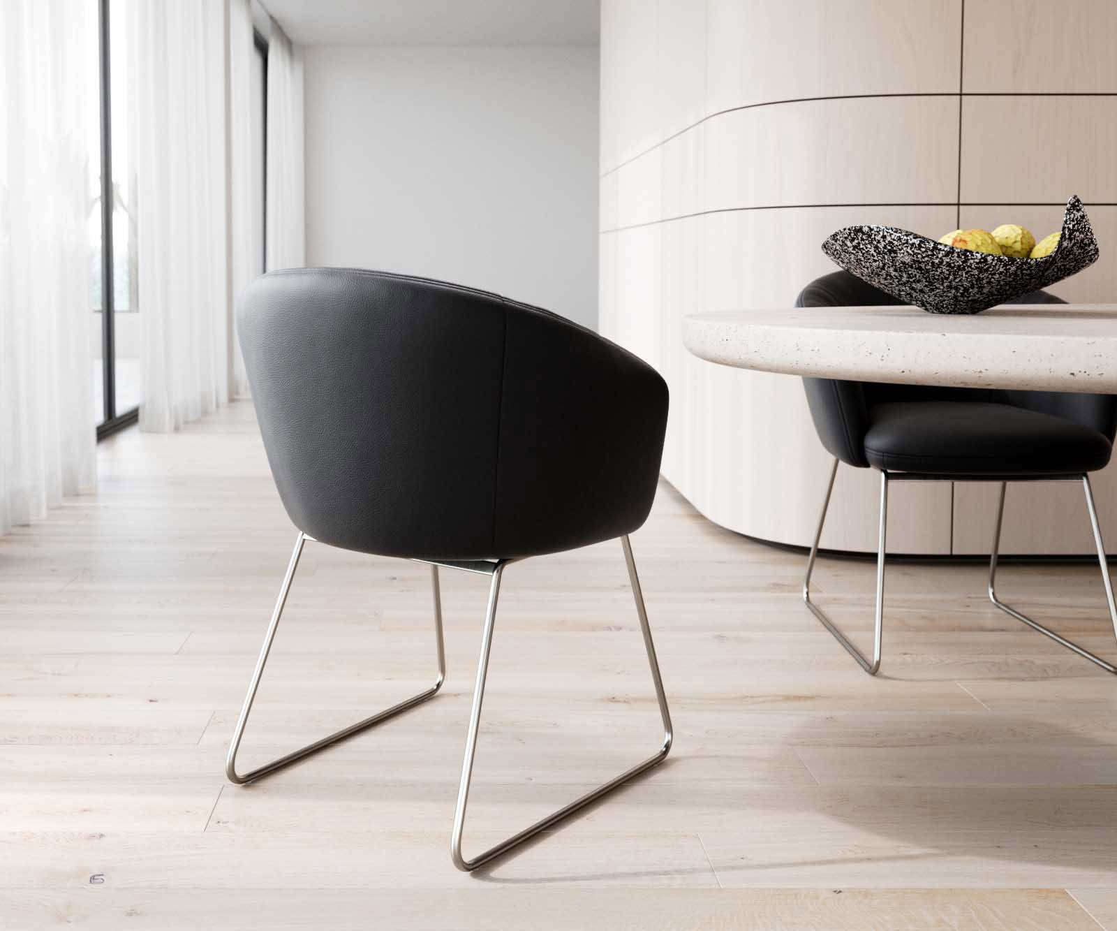 Jedálenská stolička Caja-Flex s opierkami pravá koža čierna tenká podstava nerezová oceľ vrecková pružina - Image 5