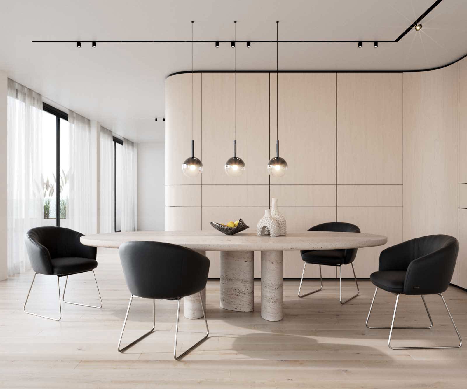 Jedálenská stolička Caja-Flex s opierkami pravá koža čierna tenká podstava nerezová oceľ vrecková pružina - Image 6