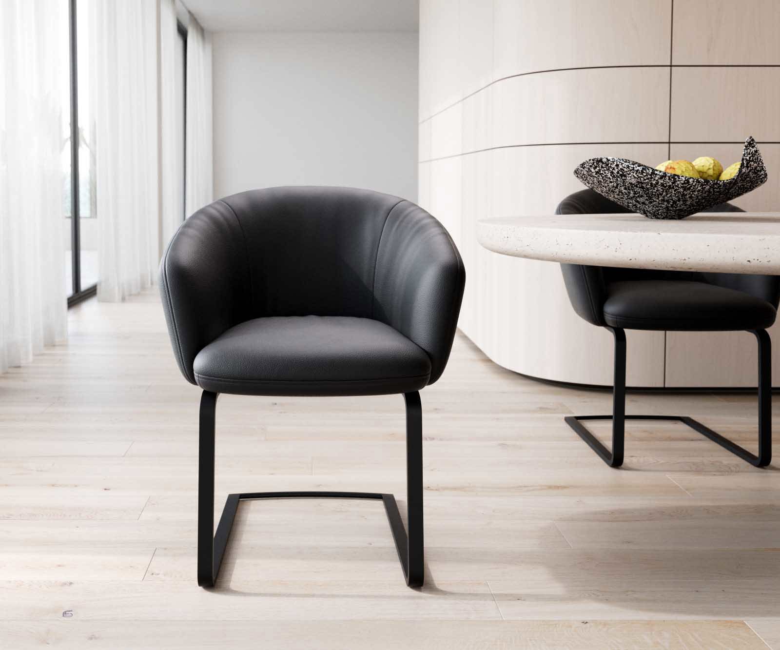 Jedálenská stolička Caja-Flex s opierkami pravá koža čierna jedálenská stolička plochá čierna vrecková pružina - Image 2