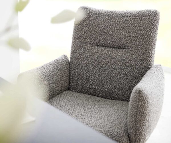 Otočná jedálenská stolička Jova-Flex s opierkami bouclé strieborno sivá drevená podstava hranatá prírodná otočná o 180° vrecková pružina - Image 4