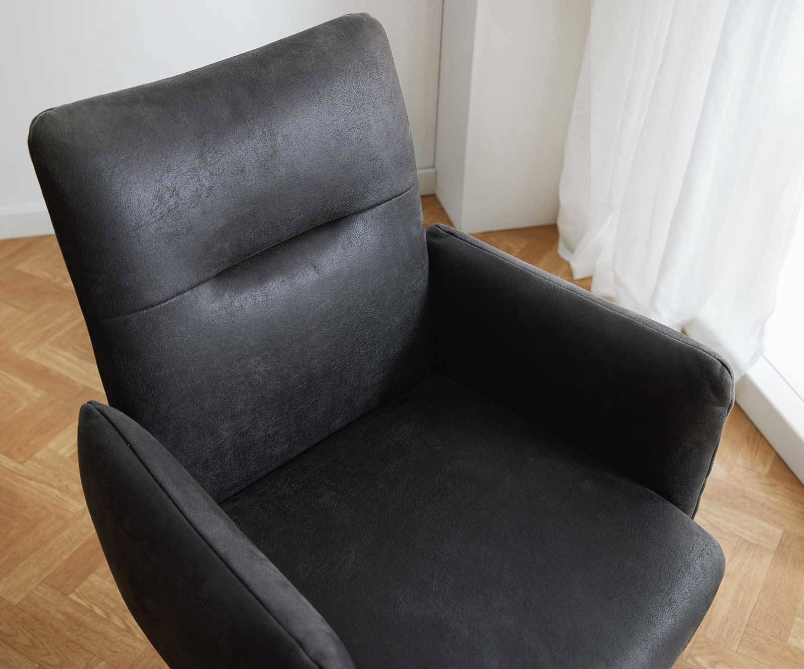 Otočná jedálenská stolička Jova-Flex s opierkami mikrovlákno antracit vintage krížová podstava široká nerezová oceľ 360° otočná vrecková pružina - Image 4