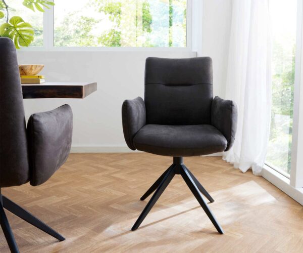 Otočná stolička Jova-Flex s podrúčkami krížová základňa široká kovová čierna mikrovlákno antracit vintage 180° vreckové pružiny - Image 2