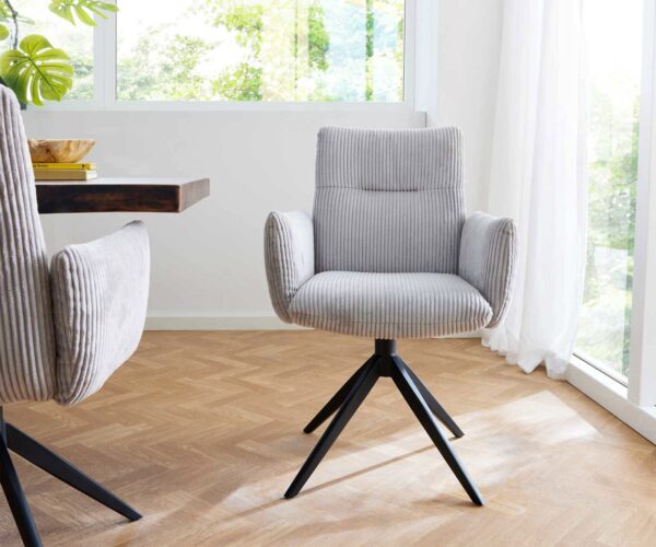 Otočná stolička Jova-Flex s podrúčkami krížová základňa široká kovová čierna manšestrová strieborná sivá 180° taštičkové pružiny - Image 2