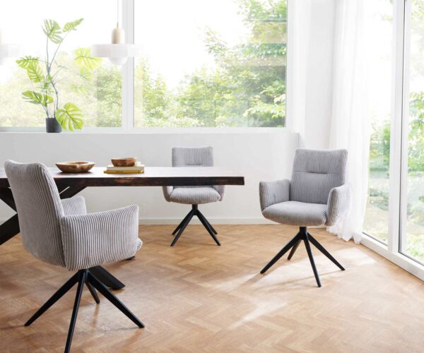 Otočná stolička Jova-Flex s podrúčkami krížová základňa široká kovová čierna manšestrová strieborná sivá 180° taštičkové pružiny - Image 6