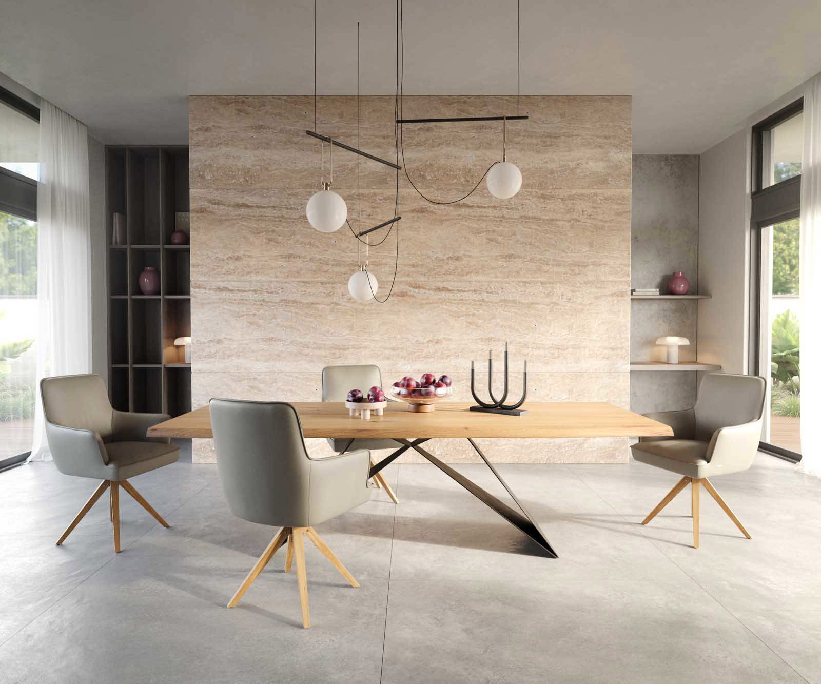 Otočná jedálenská stolička Heira-Flex s opierkami pravá koža tmavobéžová drevená podstava hranatá prírodná 180° otočná vrecková pružina - Image 5