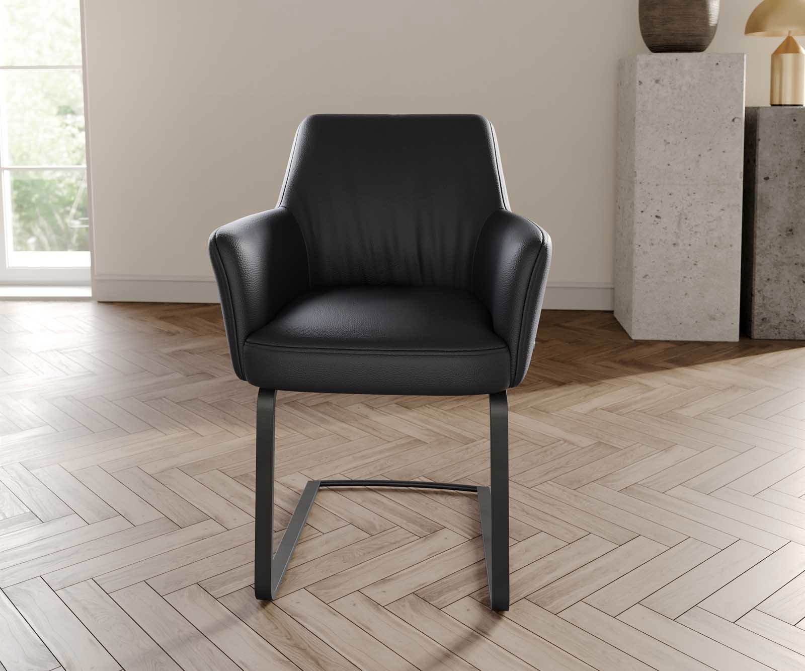 Jedálenská stolička Xana-Flex s opierkami pravá koža čierna jedálenská stolička plochá čierna vrecková pružina - Image 2