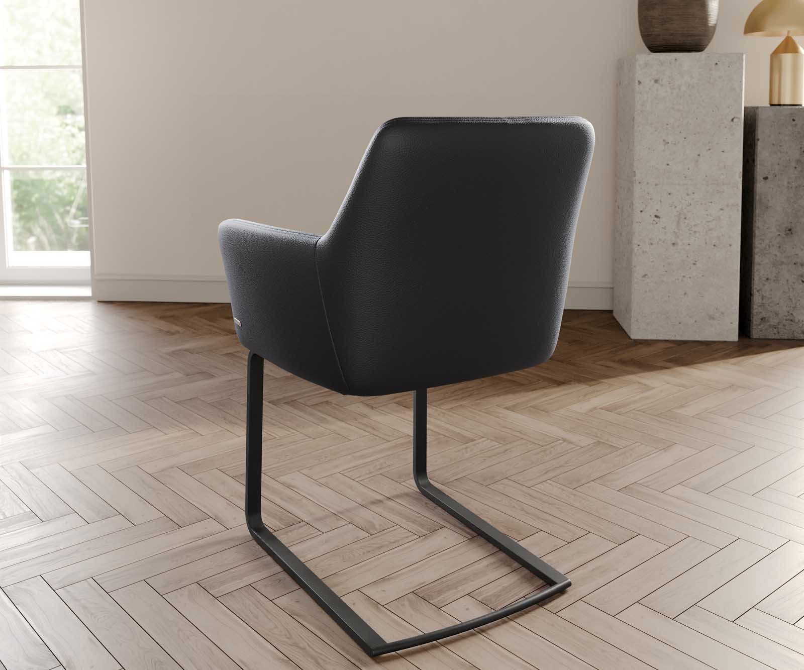 Jedálenská stolička Xana-Flex s opierkami pravá koža čierna jedálenská stolička plochá čierna vrecková pružina - Image 4