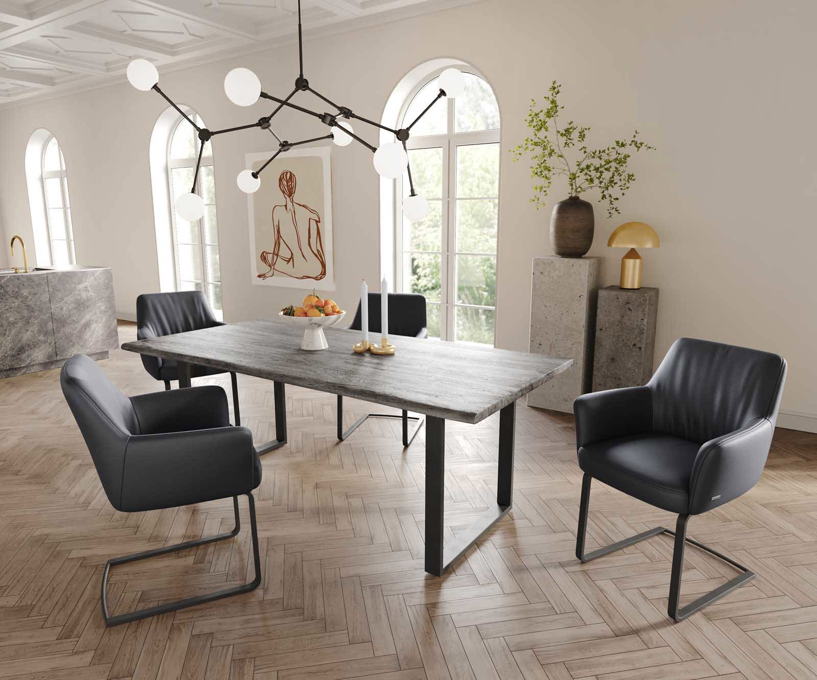 Jedálenská stolička Xana-Flex s opierkami pravá koža čierna jedálenská stolička plochá čierna vrecková pružina - Image 5