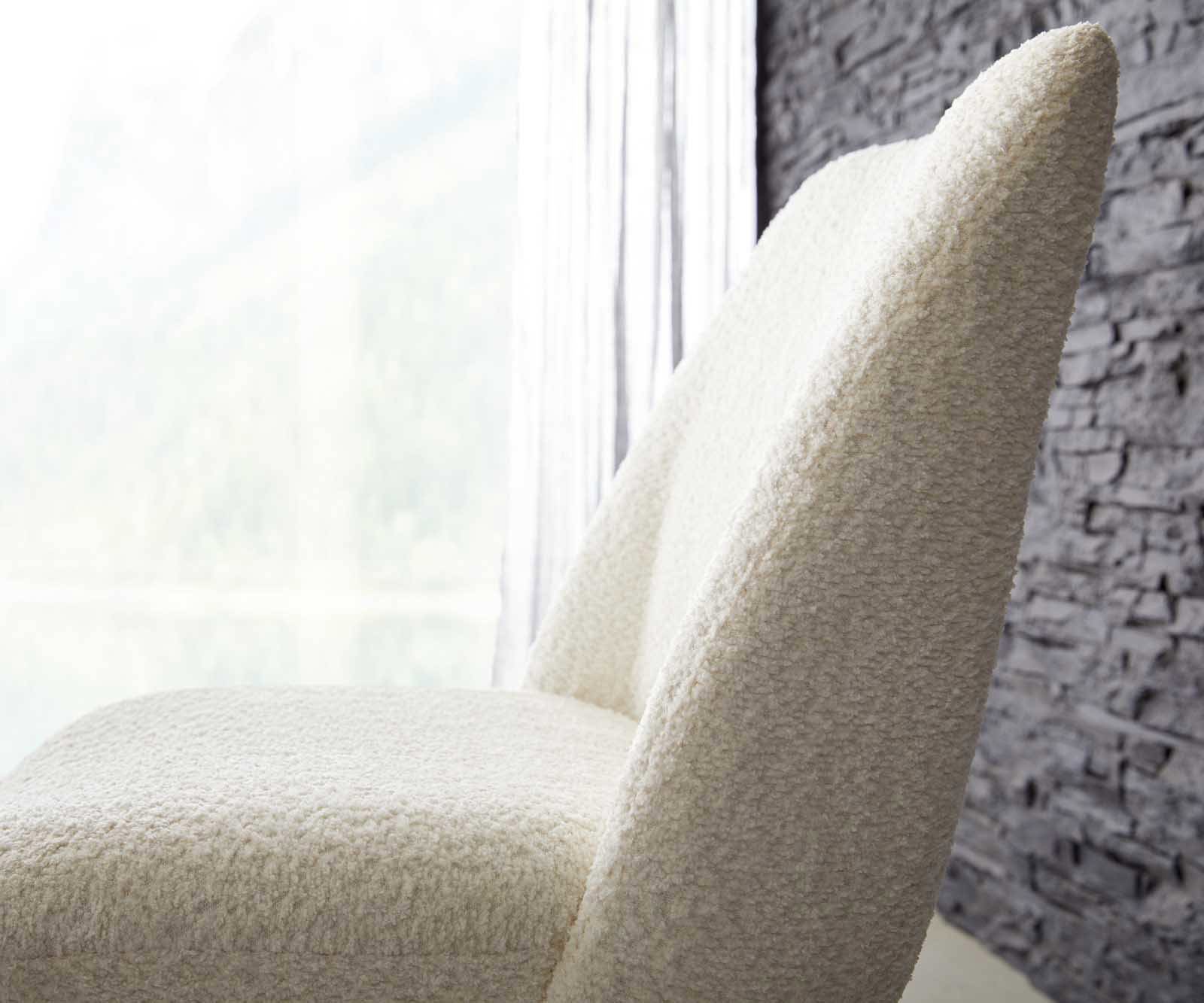 Otočná jedálenská stolička Elso-Flex bouclé biela drevená podstava hranatá prírodná 180° otočná vrecková pružina - Image 4