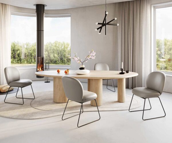 Jedálenská stolička Nube-Flex s tenkou kovovou základňou čierna pravá koža taupe - Image 5