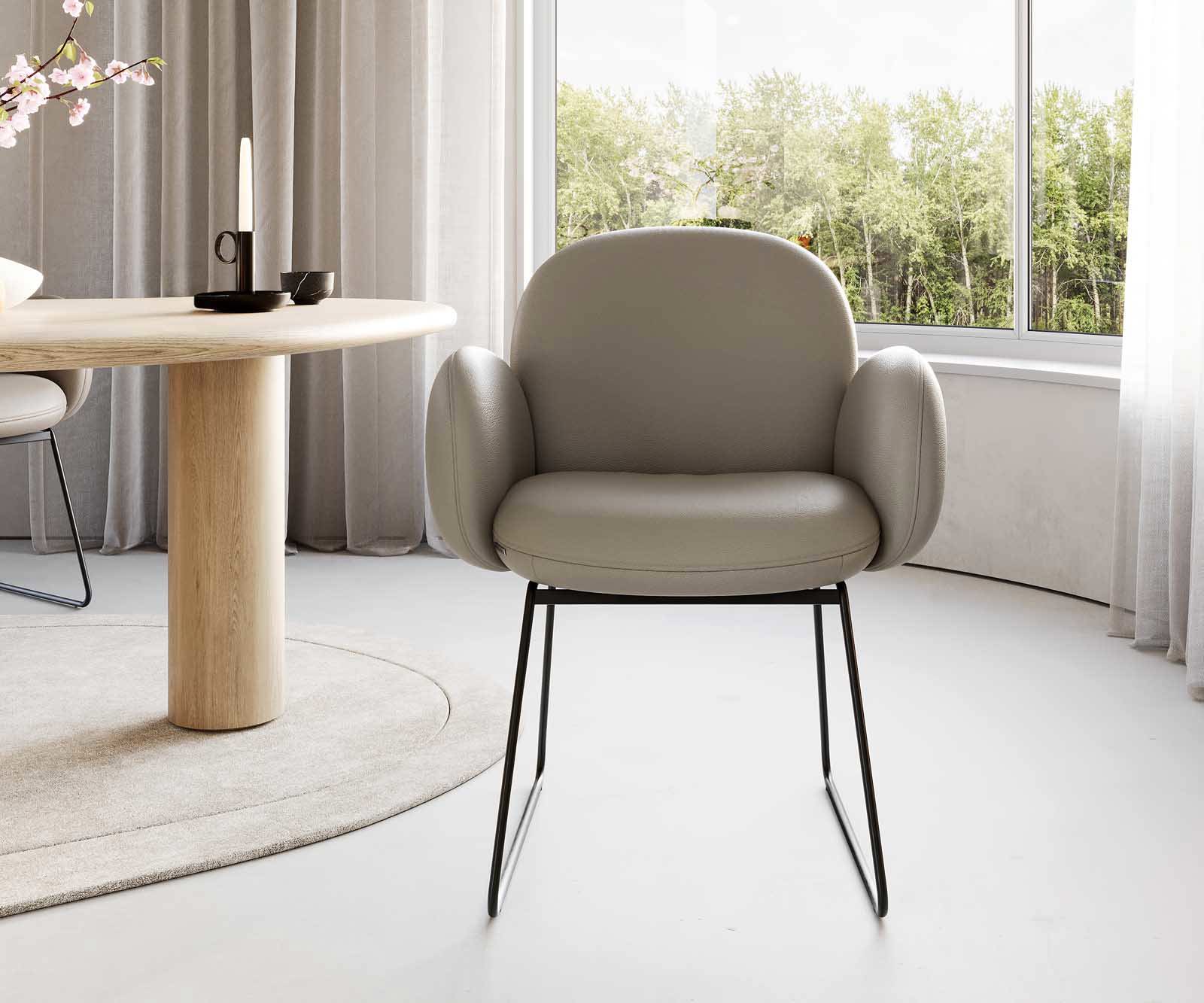 Jedálenská stolička Nube-Flex s opierkami pravá koža tmavobéžová tenká podstava čierna vrecková pružina - Image 2