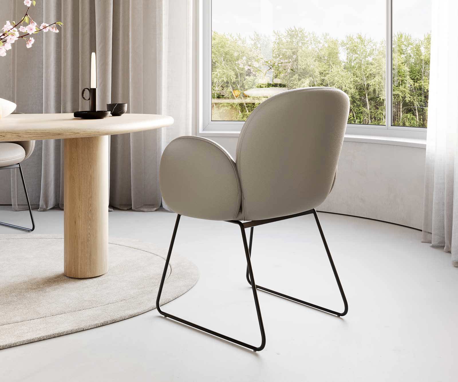 Jedálenská stolička Nube-Flex s opierkami pravá koža tmavobéžová tenká podstava čierna vrecková pružina - Image 4