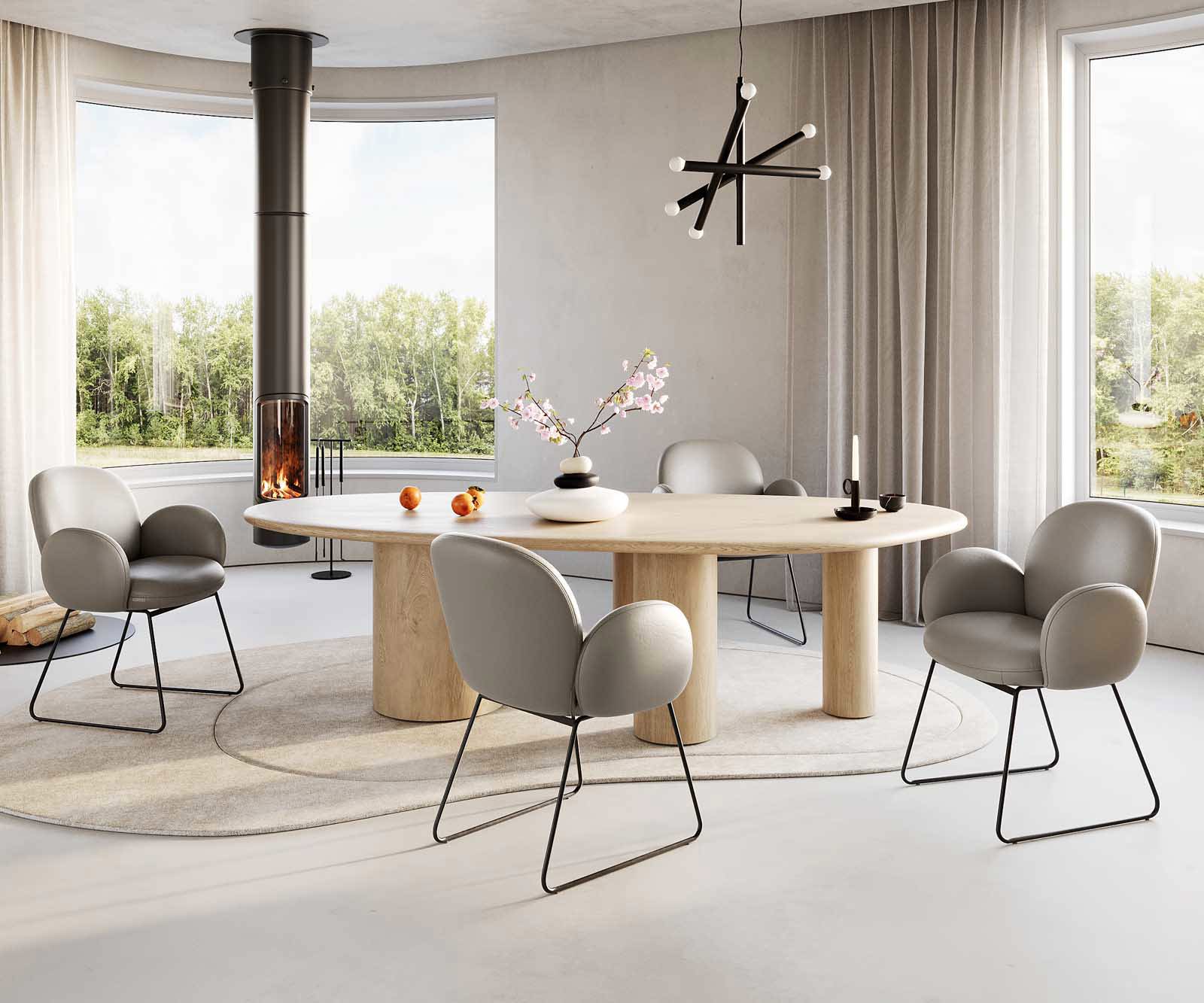 Jedálenská stolička Nube-Flex s opierkami pravá koža tmavobéžová tenká podstava čierna vrecková pružina - Image 5