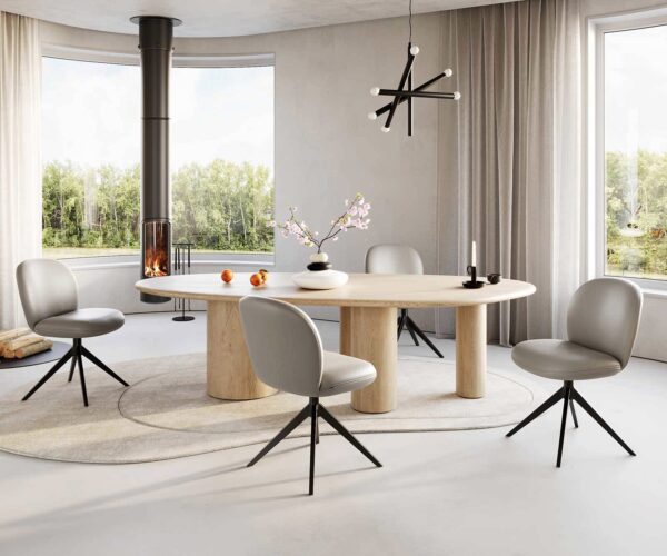 Otočné kreslo Nube-Flex krížová podnož široká kovová čierna pravá koža sivobiela 180° vreckové pružiny - Image 5