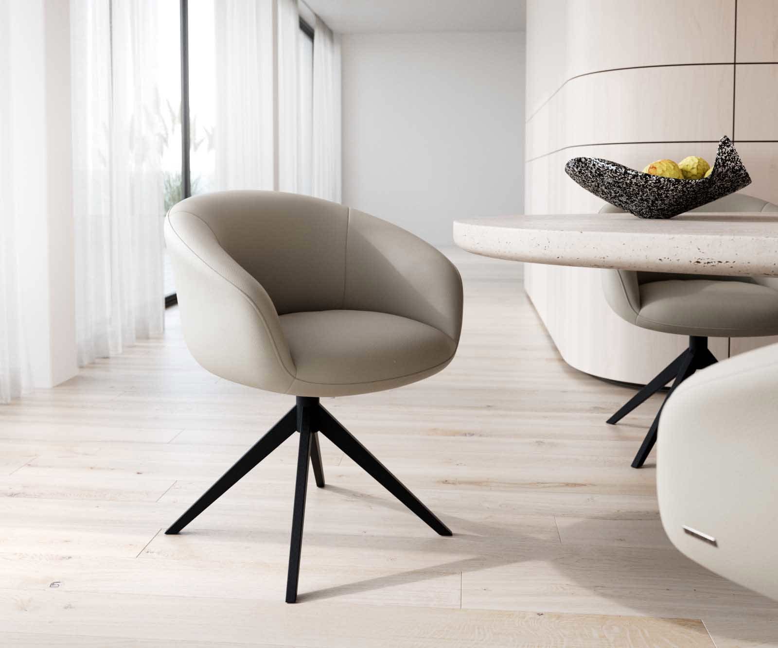 Otočná jedálenská stolička Vinka-Flex s opierkami pravá koža tmavobéžová krížová podstava široká čierna otočná 360° vrecková pružina