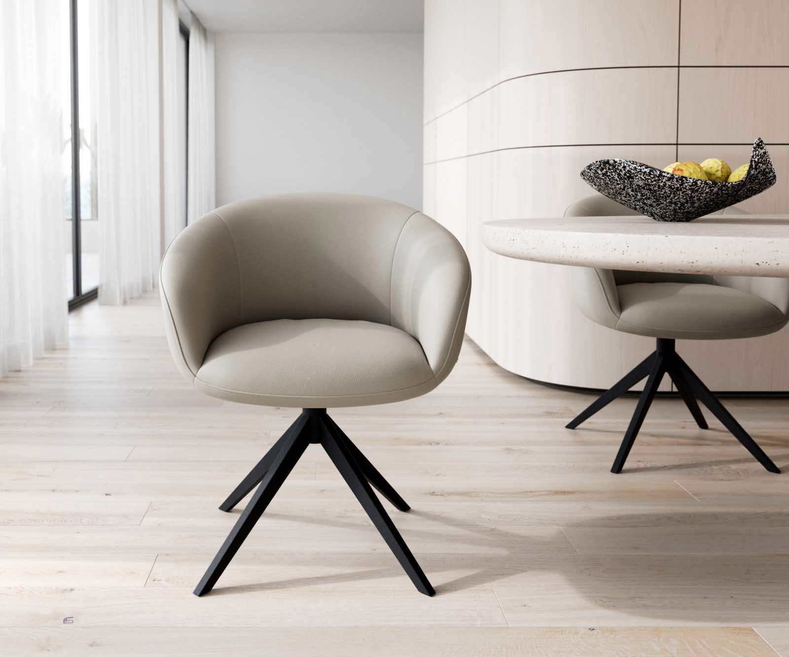 Otočná jedálenská stolička Vinka-Flex s opierkami pravá koža tmavobéžová krížová podstava široká čierna otočná 360° vrecková pružina - Image 2