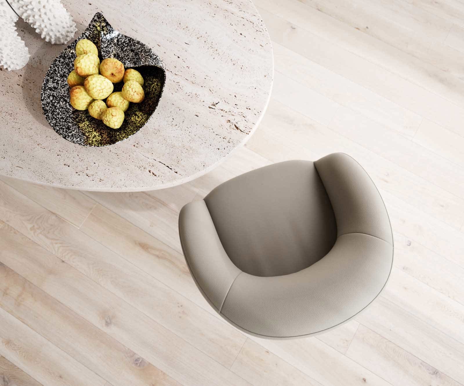 Otočná jedálenská stolička Vinka-Flex s opierkami pravá koža tmavobéžová krížová podstava široká čierna otočná 360° vrecková pružina - Image 4