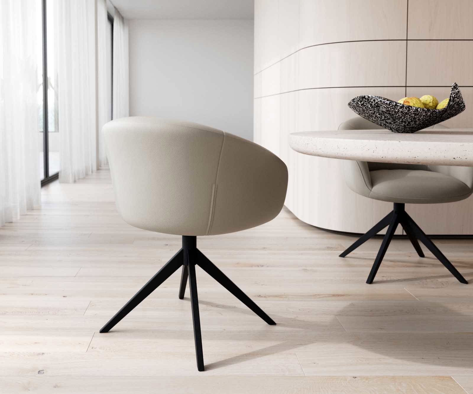 Otočná jedálenská stolička Vinka-Flex s opierkami pravá koža tmavobéžová krížová podstava široká čierna otočná 360° vrecková pružina - Image 5