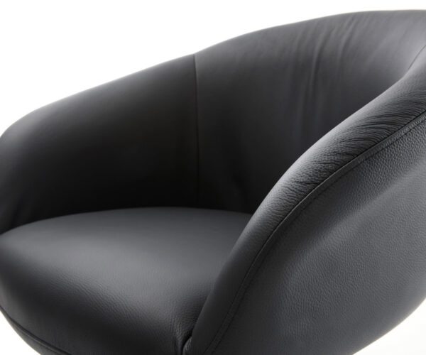 Vinka-Flex jedálenská stolička s podrúčkami krížová podnož široká kovová pravá koža čierna 360° - Image 4