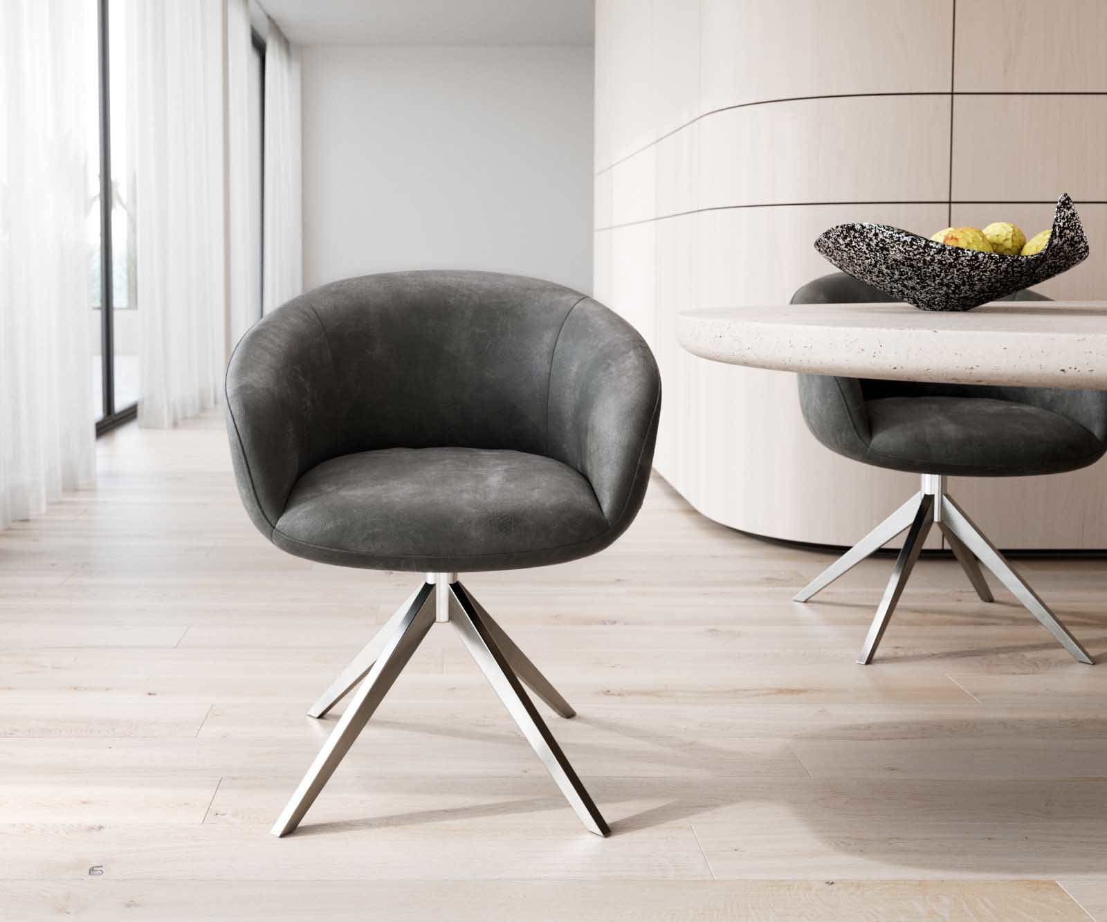 Otočná jedálenská stolička Vinka-Flex s opierkami mikrovlákno antracit vintage krížová podstava široká nerezová oceľ 360° otočná vrecková pružina - Image 2