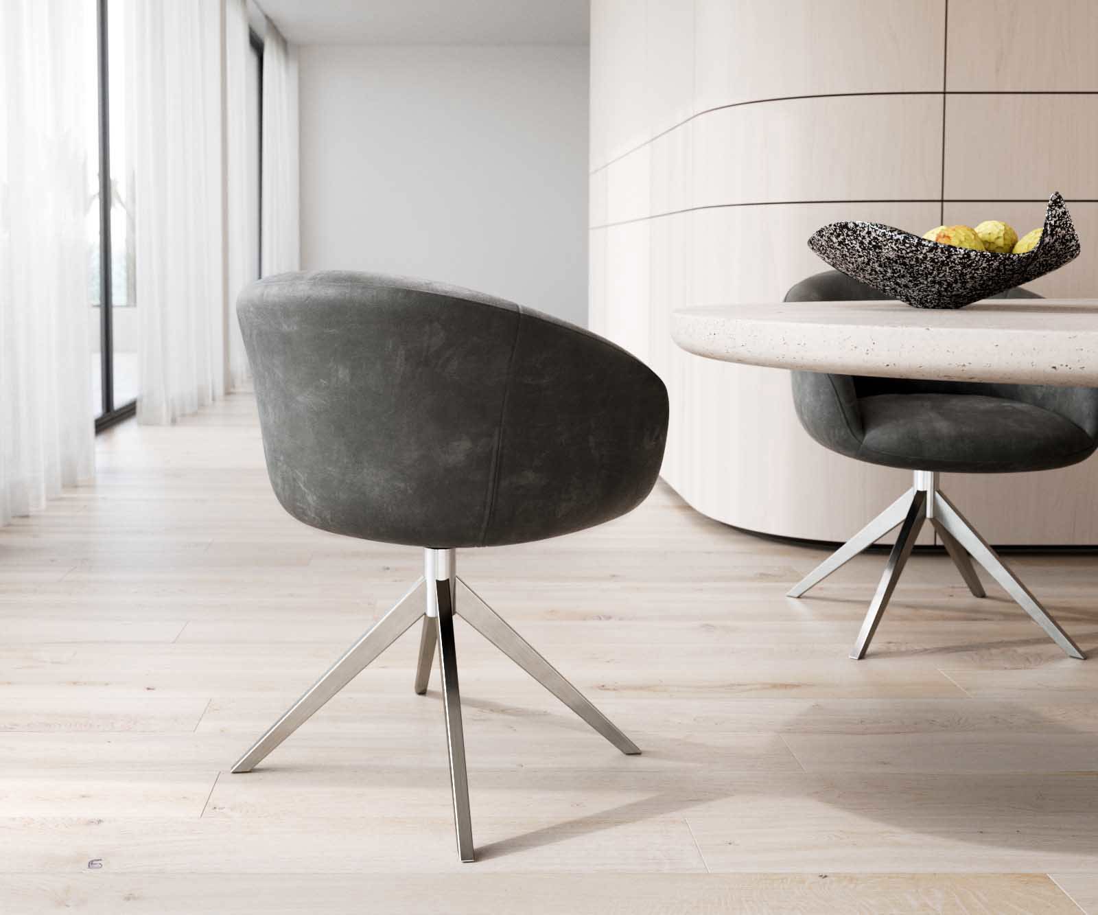 Otočná jedálenská stolička Vinka-Flex s opierkami mikrovlákno antracit vintage krížová podstava široká nerezová oceľ 360° otočná vrecková pružina - Image 5