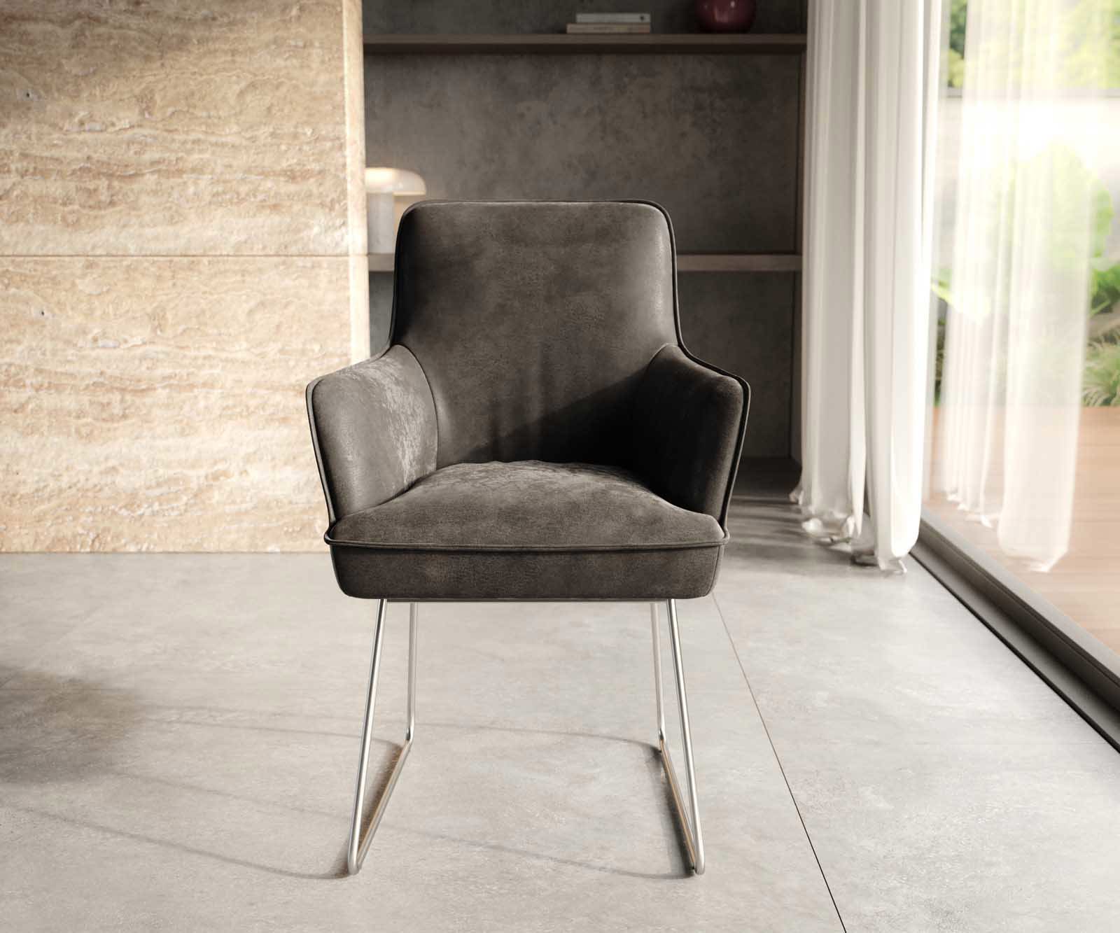 Jedálenská stolička Heira-Flex s opierkami mikrovlákno antracitová vintage tenká podstava nerezová oceľ vrecková pružina - Image 2