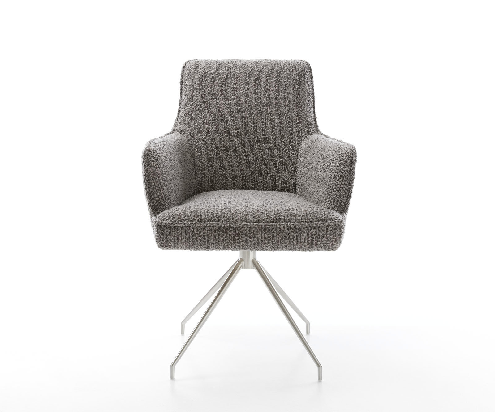 Jedálenská stolička Heira-Flex s opierkami bouclé strieborno sivá krížová podstava zúžená nerezová oceľ otočný o 180° vrecková pružina - Image 2