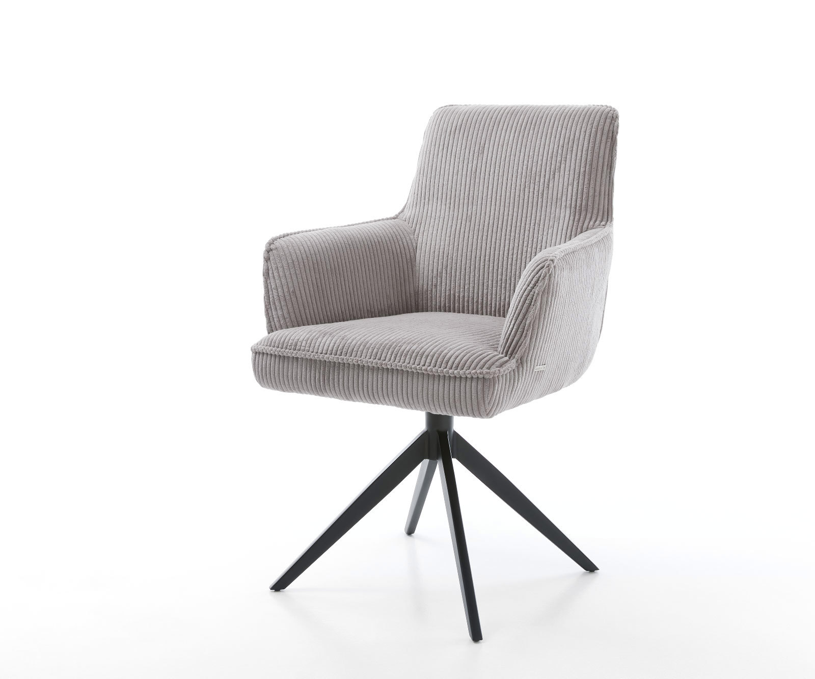 Jedálenská stolička Heira-Flex s opierkami manšester strieborno sivá krížová podstava široká čierna 360° otočná vrecková pružina