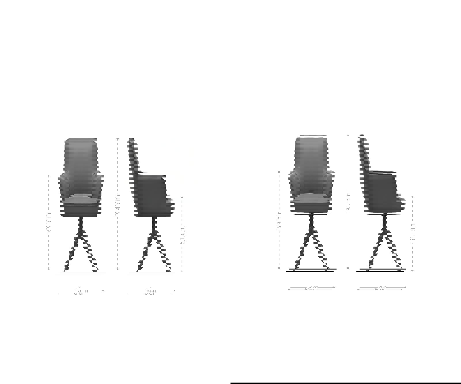 Jedálenská stolička Heira-Flex s opierkami manšester strieborno sivá krížová podstava široká čierna 360° otočná vrecková pružina - Image 6