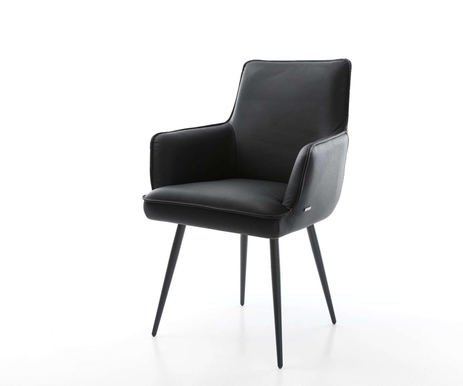 Jedálenská stolička Heira-Flex s opierkami pravá koža čierna 4-nohá zúžená čierna vrecková pružina