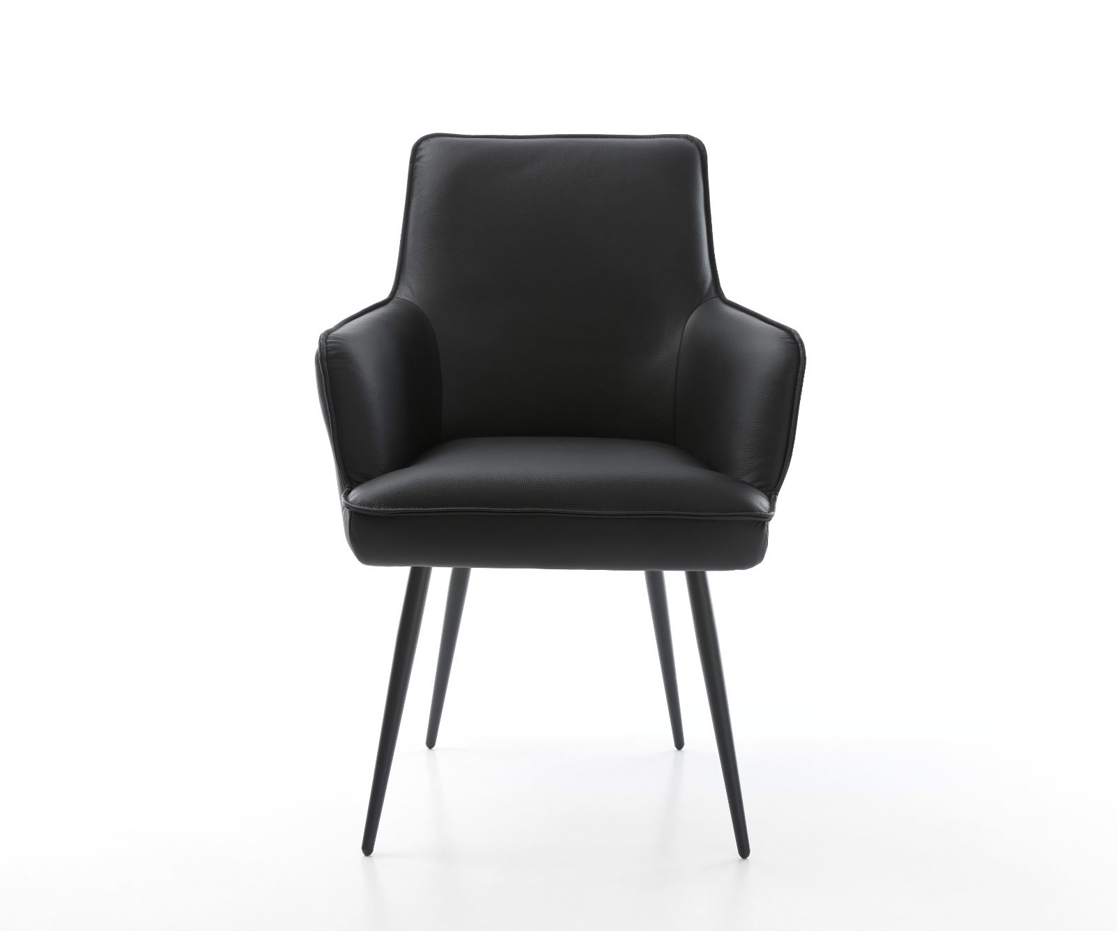 Jedálenská stolička Heira-Flex s opierkami pravá koža čierna 4-nohá zúžená čierna vrecková pružina - Image 2