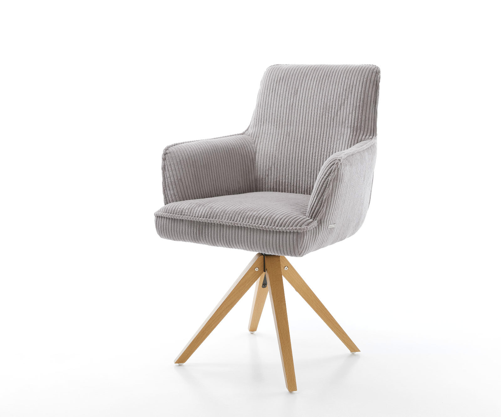 Otočná jedálenská stolička Heira-Flex s opierkami manšester strieborno sivá drevená podstava hranatá prírodná 180° otočná vrecková pružina