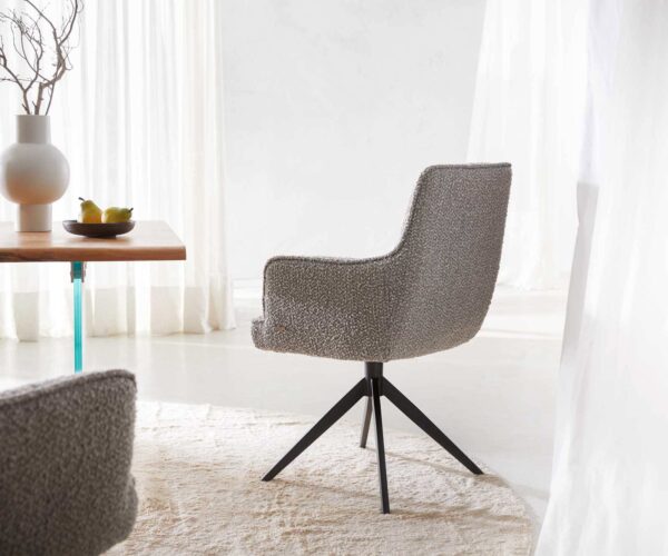 Heira-Flex otočná stolička s podrúčkami krížová základňa široká kovová čierna bouclé strieborná sivá 180° taštičkové pružiny - Image 5