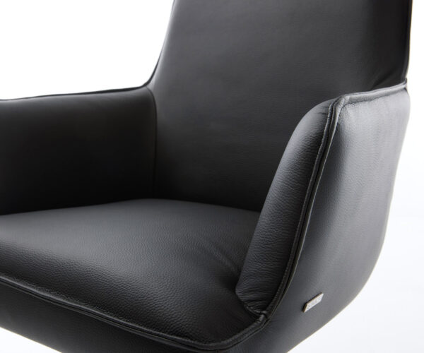 Otočná jedálenská stolička Heira-Flex s opierkami pravá koža čierna krížová podstava zúžená čierna otočná o 180° vrecková pružina - Image 4