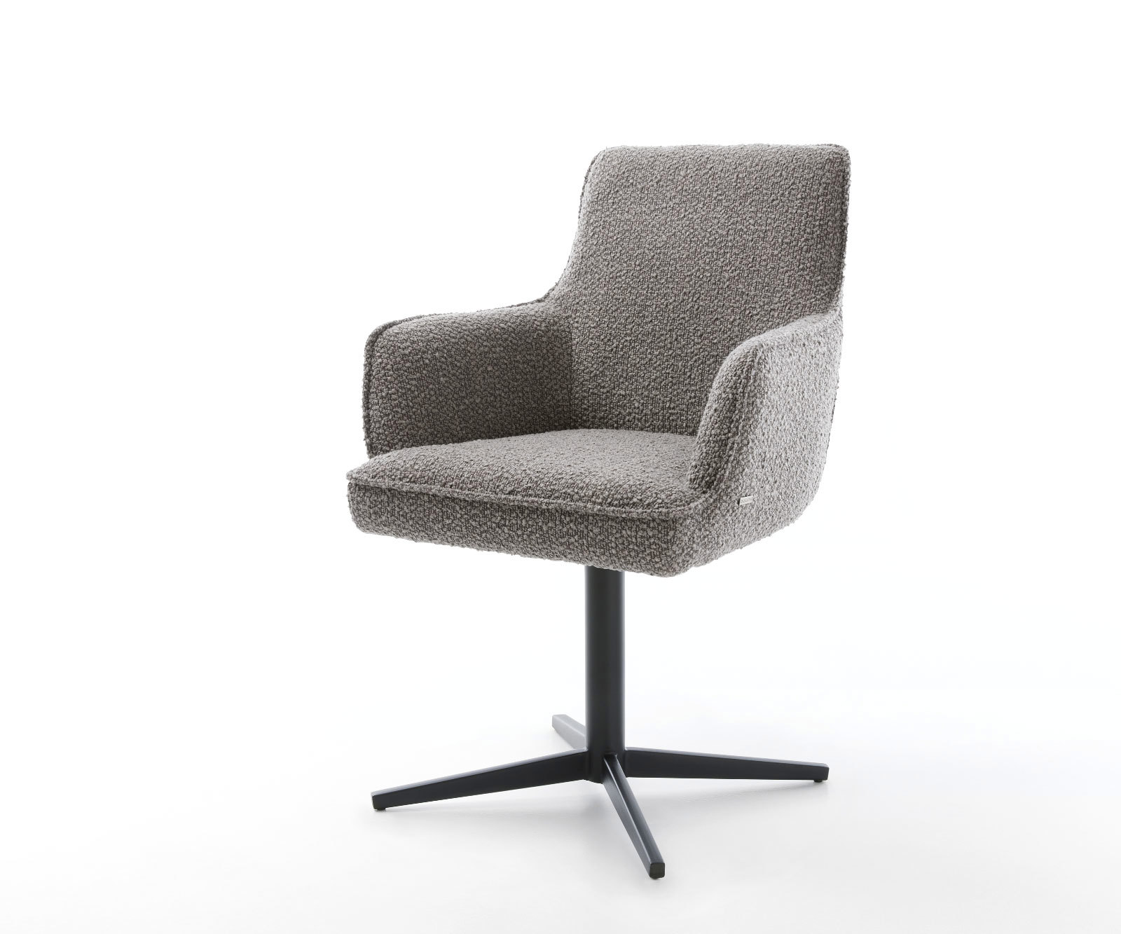 Otočná jedálenská stolička Heira-Flex s opierkami bouclé strieborno sivá podstava čierna 360° otočná vrecková pružina