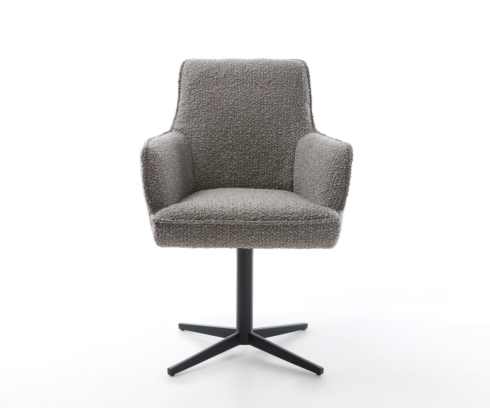 Otočná jedálenská stolička Heira-Flex s opierkami bouclé strieborno sivá podstava čierna 360° otočná vrecková pružina - Image 2