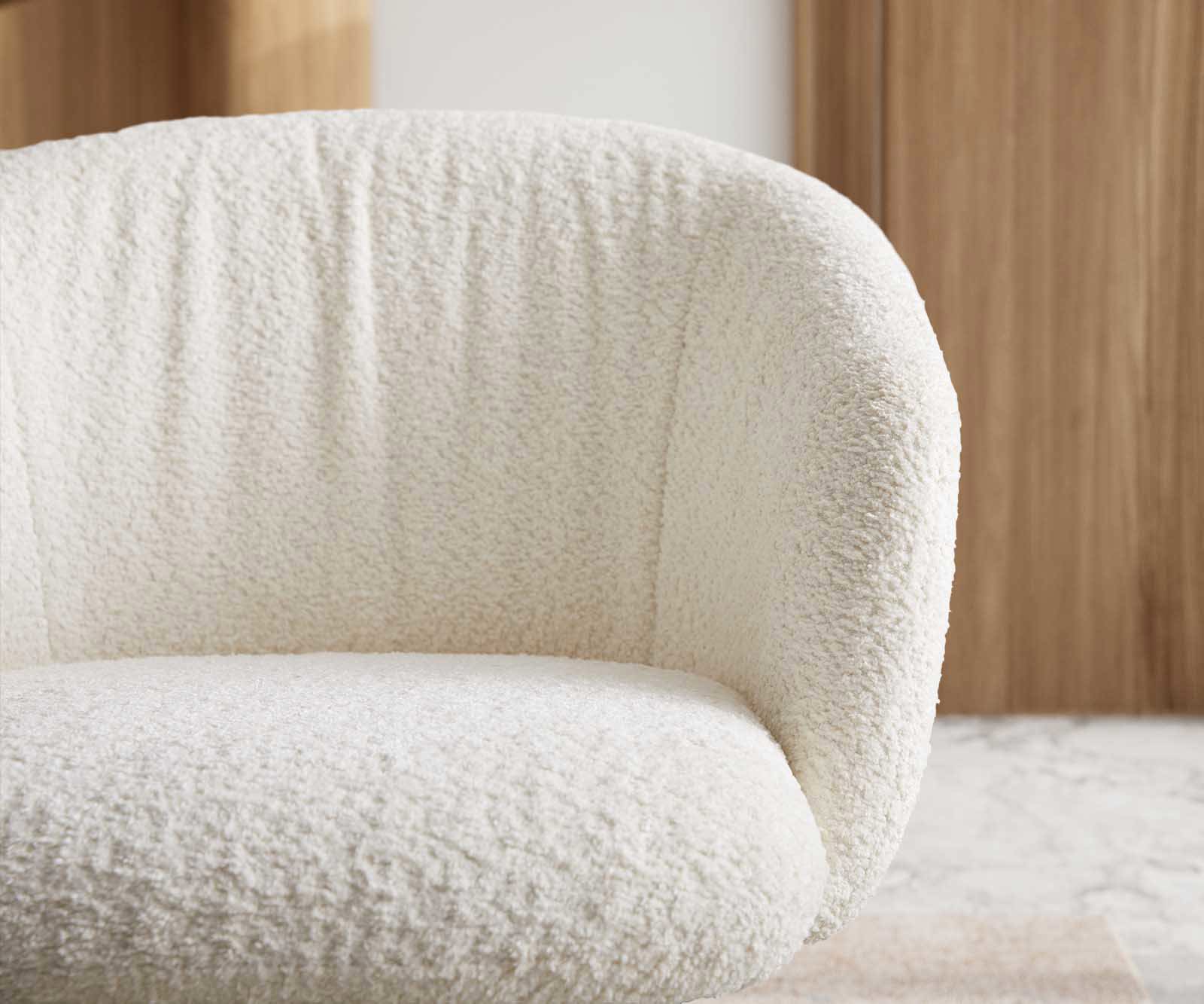 Jedálenská stolička Caja-Flex s opierkami bouclé biela kovová podstava široká čierna 360° otočná vrecková pružina - Image 4